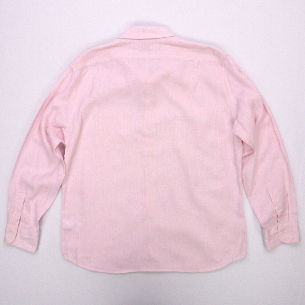 J Crew Shirt Men's Large Pink Gingham Linen Blend Long Sleeve Button-Down Preppy - Picture 3 of 7